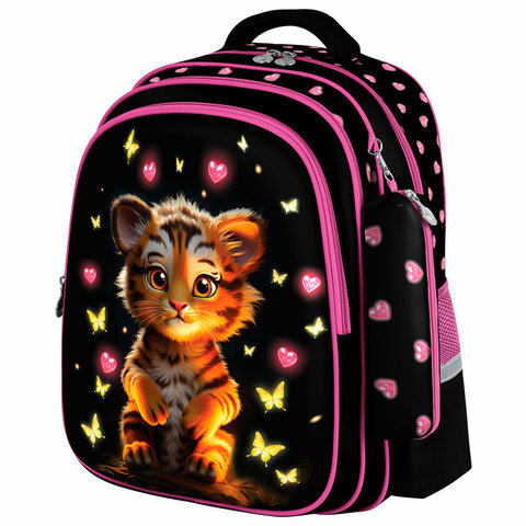 Рюкзак BRAUBERG KIDS MIND с пеналом в комплекте, 2 отделения, "Tiger Cub", 40х28х18 см, 273175