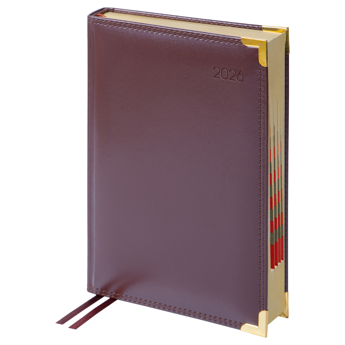 Ежедневник датированный 2026г., А5, 184л., Delucci, Гладкая кожа, зол. срез, коричневый