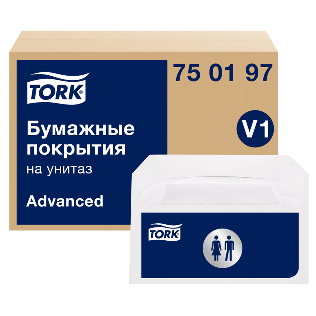 Одноразовые бумажные покрытия на унитаз Tork "Advanced" (V1), 250шт, белые