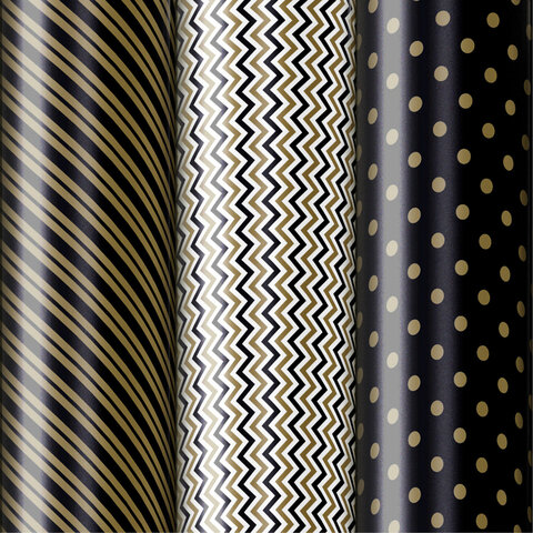 Бумага упаковочная мелованная НАБОР 3 шт., "Golden Pattern", 70х100 см, 3 дизайна, ЗОЛОТАЯ СКАЗКА, 592062