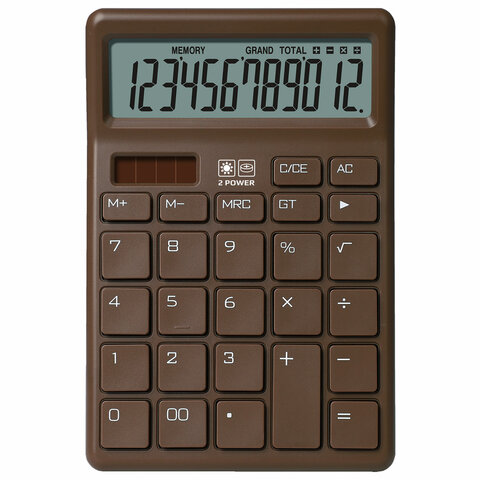 Калькулятор настольный BRAUBERG CH-12-BR (153х103 мм),12 разрядов, двойное питание, коричневый, 272961