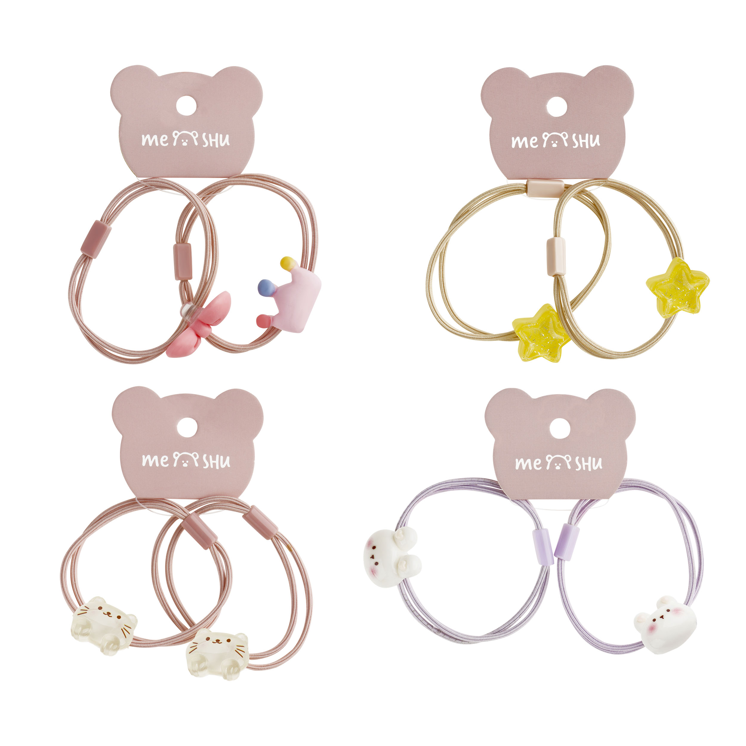 Резинки для волос MESHU, тонкие с топпером, ассорти, 2шт., европодвес