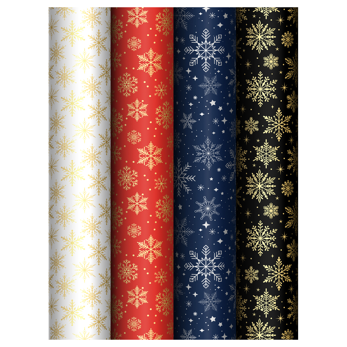 Упаковочная бумага глянц. 70*100см, MESHU "Snowflake", 80г/м2, ассорти 4 дизайна