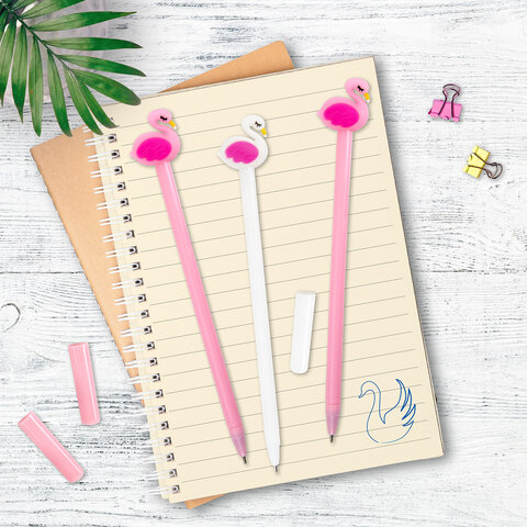 Ручка с топпером шариковая масляная ЮНЛАНДИЯ "Лебедь", корпус ассорти, СИНЯЯ, пишущий узел 0,7 мм, 143801