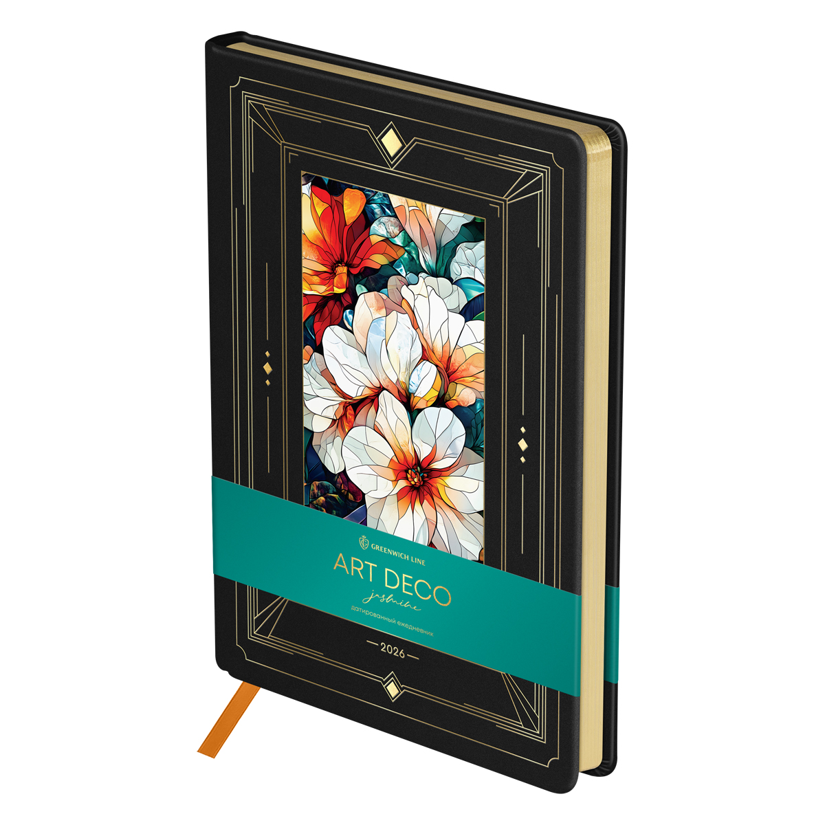 Ежедневник датированный 2026г., А5, 176л., твердый переплет, кожзам, Greenwich Line "Art Deco. Jasmine", золотой срез