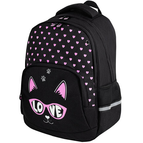 Рюкзак BRAUBERG SOFT, 2 отделения, 3 кармана, "Cool cat", СВЕТЯЩИЙСЯ, 40х31х15 см, 273118