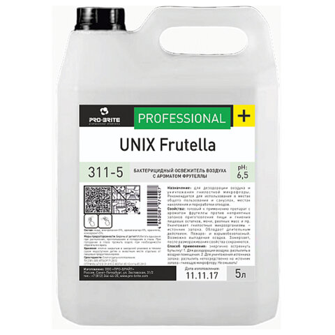 Ароматизатор освежитель воздуха, 5 л, PRO-BRITE UNIX Frutella, бактерицидный, жидкость, 311-5