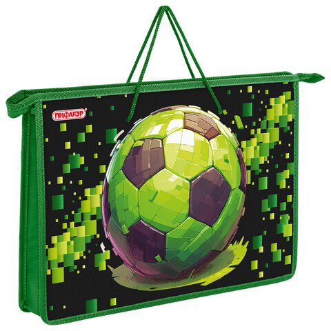 Папка на молнии с ручками ПИФАГОР А4, 1 отделение, пластик, ручки-шнурок, "Offline", 273354