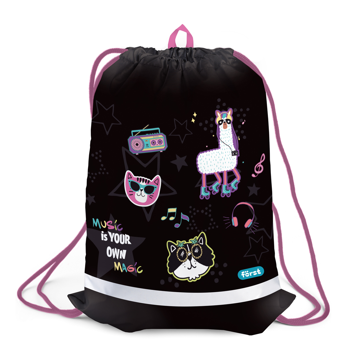 Мешок для обуви 1 отделение Först "Disco Lama", 360*460мм, вентиляционная сеточка, светоотражающая полоса