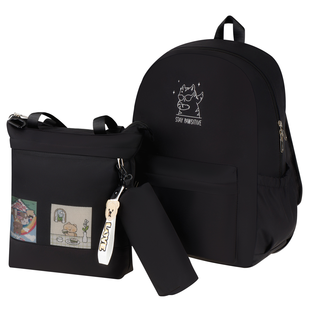 Рюкзак MESHU "Cat", 43*30*13см, 1 отделение, 3 кармана, уплотн. спинка, в комплекте сумка-шоппер 33*30см, пенал 20*5*5см