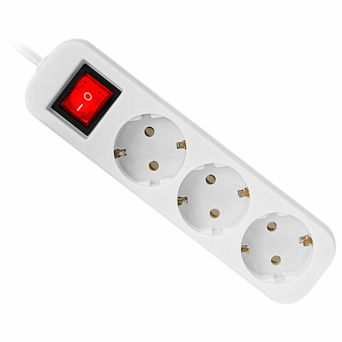 Удлинитель сетевой DEFENDER S318, 3 розетки c заземлением, выключатель, 10А, длина 1,8 м, бел, 99233