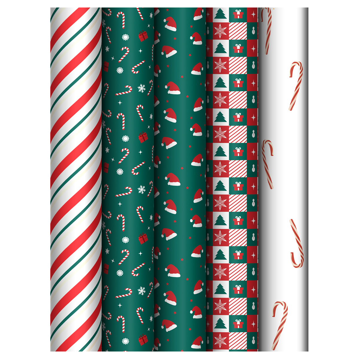 Упаковочная бумага глянц. 70*100см, MESHU "Christmas pattern", 80г/м2, ассорти 5 дизайнов