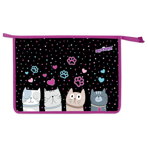 Папка для тетрадей ЮНЛАНДИЯ А4, 1 отделение, пластик, на молнии, "Cat squad", 273347