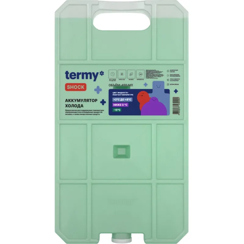 Аккумулятор Холода Вода/Соль 600мл 0 -15С_ Зелен,пробка,ТермиШок, АХД_06/1
