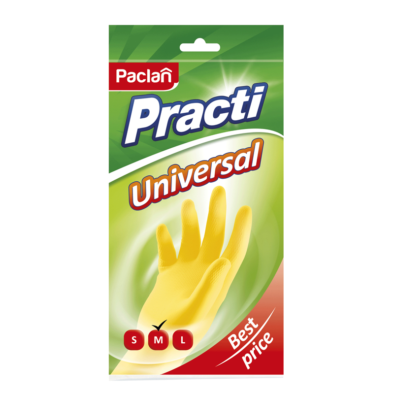 Перчатки резиновые Paclan "Practi. Universal", разм. М, желтые, пакет с европодвесом