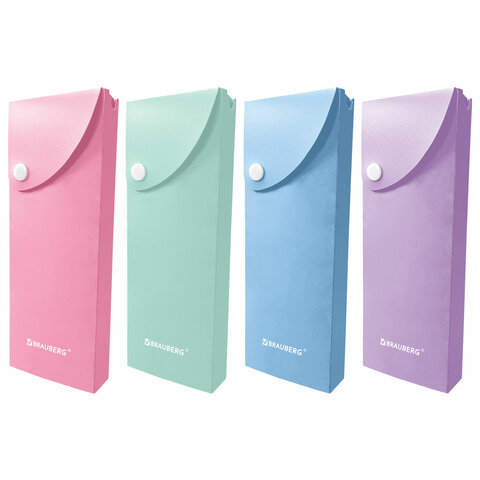 Пенал пластиковый BRAUBERG, 1 отделение, на кнопке, 20x7 см, ассорти, "Pastel", 273770