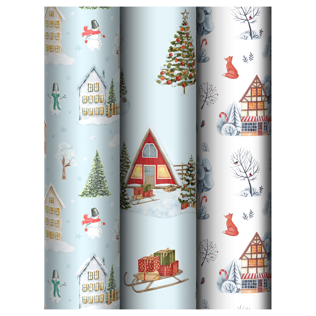 Упаковочная бумага глянц. 70*100см, MESHU "Winter scenery", 80г/м2, ассорти 3 дизайна