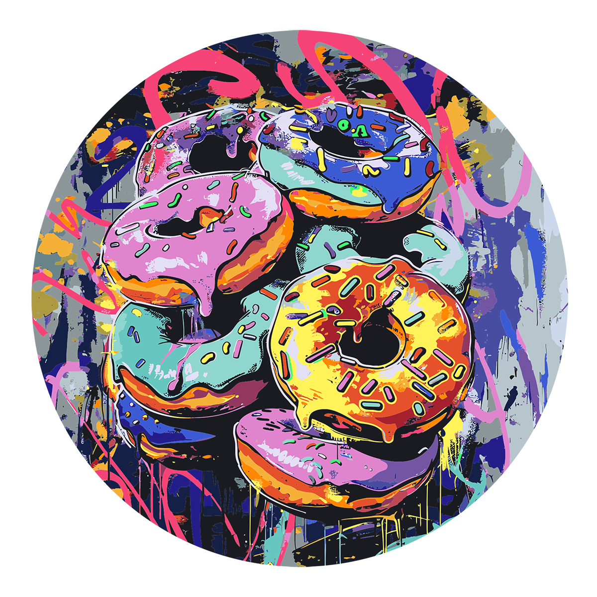 Картина по номерам на фигурном холсте ТРИ СОВЫ "Донаты Арт", форма круг, с акриловыми красками и кистями