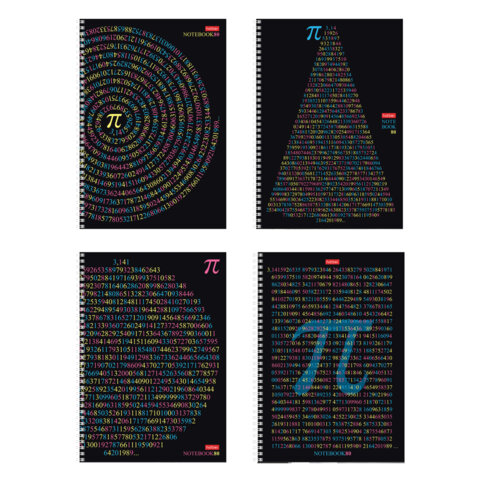 Тетрадь А4 80л. HATBER гребень, клетка, обложка картон, Число Пи (микс в спайке), 077327, 80Т4В1гр