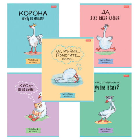 Тетрадь А5 48л. HATBER скоба, клетка, обложка картон, Гусь-веселюсь_Выпуск №1 (микс), 078589, 48Т5В1