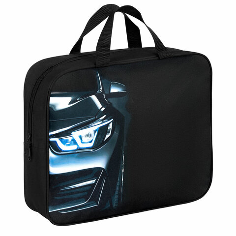 Папка на молнии с ручками BRAUBERG KIDS А4, 1 отделение, полиэстер, 80 мм, "Dark car", 273315