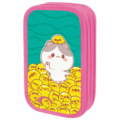 Пенал ЮНЛАНДИЯ, 3 отделения, картон с эффектом soft-touch, 19х11 см, "Duck tales", 273500