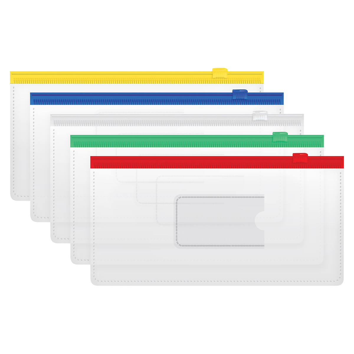 Папка-конверт на zip-молнии СТАММ 255*130мм, ПВХ, 120мкм, прозрачная, цветная молния, карман, для ж/д и авиа билетов, ассорти