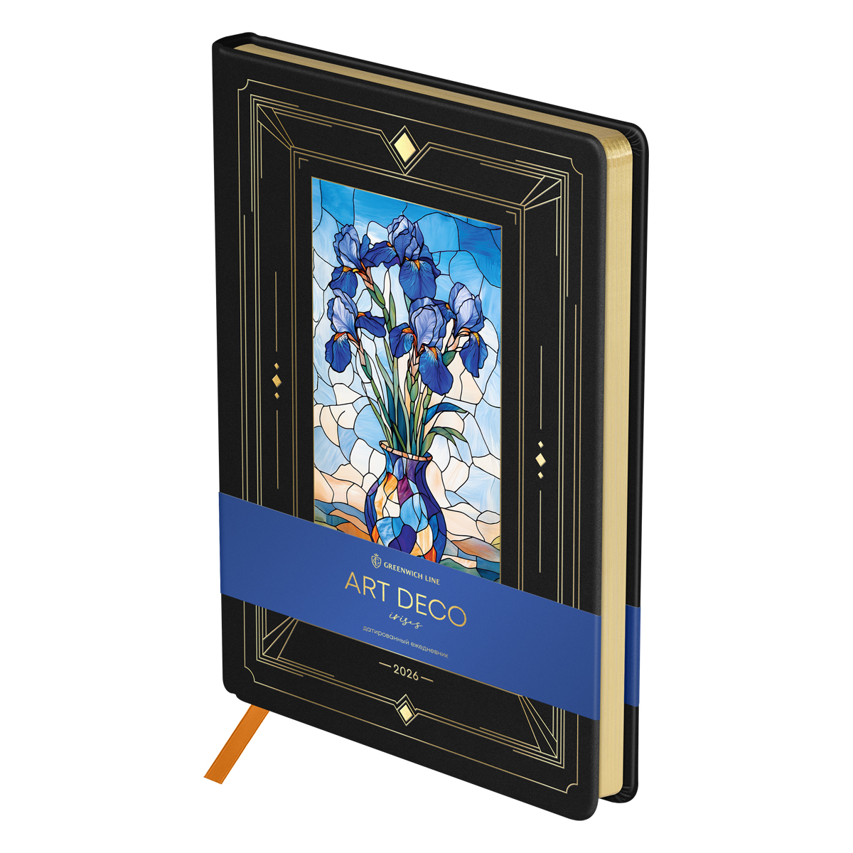 Ежедневник датированный 2026г., А5, 176л., твердый переплет, кожзам, Greenwich Line "Art Deco. Irises", золотой срез