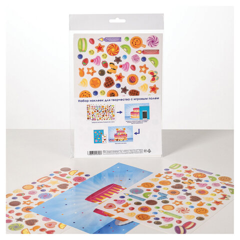Наклейки бумажные с игровым полем НАБОР 2 листа, 184 наклейки, "Сладкое настроение", HATBER, 2Н5н