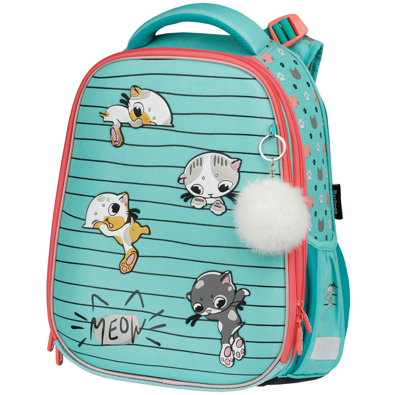 Ранец Berlingo Expert Max "Kittens green" 37*28*16см, 2 отделения, анатомическая спинка, дождевик в комплекте