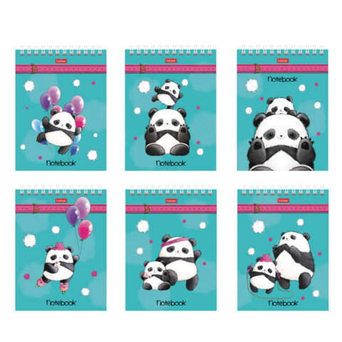 Блокнот МАЛЫЙ ФОРМАТ А6 60л, гребень, картон, клетка, HATBER, Плюшевые панды, 088304, 60Б6В1гр