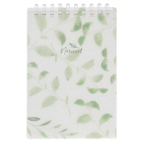 Блокнот МАЛЫЙ ФОРМАТ А6 80 л., мягкий гребень, пластик, фольга, клетка, HATBER, NATURAL LEAVES, 090242, 80Б6A1мс_33480