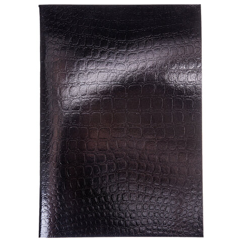 Тетрадь бумвинил А4 96 л., скоба, офсет №1, клетка, ЧЕРНАЯ, "Metallic", тиснение CROCO, HATBER, 072787, 96Т4бвВ3