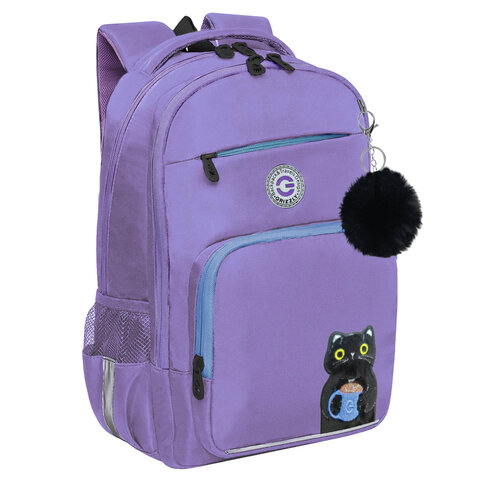 Рюкзак GRIZZLY школьный, анатомическая спинка, 2 отделения, для девочек, "CATCAO", лавандовый, 40х25х13 см, RG-564-2/3