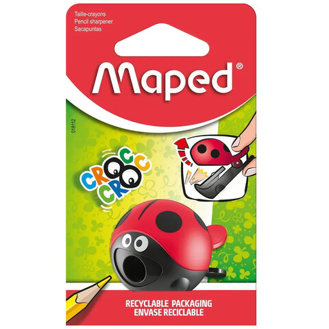 Точилка MAPED Croc Croc Easy, в виде божьей коровки, с контейнером, блистер, 018114