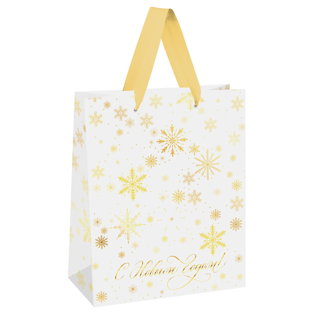 Пакет подарочный 18*23*10см MESHU "Gold snowflake", фольга, матовая ламинация