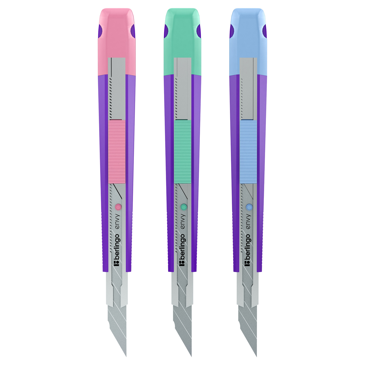 Нож канцелярский  9мм Berlingo "Envy", auto-lock, металл. направл., ассорти, европодвес