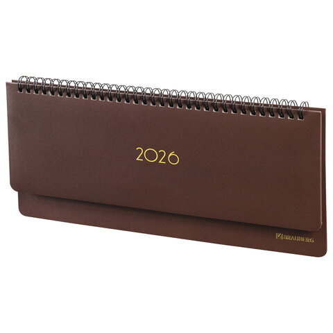 Планинг датированный 2026 305х140 мм BRAUBERG "Select", под кожу, коричневый, 117233