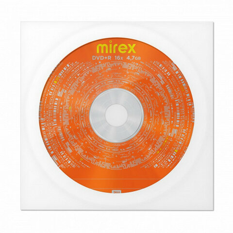 Диск DVD+R (плюс) MIREX, 4,7 ГБ 16x бумажный конверт, 1 штука, UL130013A1C