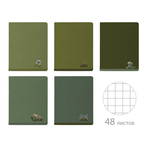 Тетрадь А5, 48 л., BRUNO VISCONTI, скоба, клетка, Soft-Touch, "VERDE.ANIMALS" (5 видов), 7-48-1373