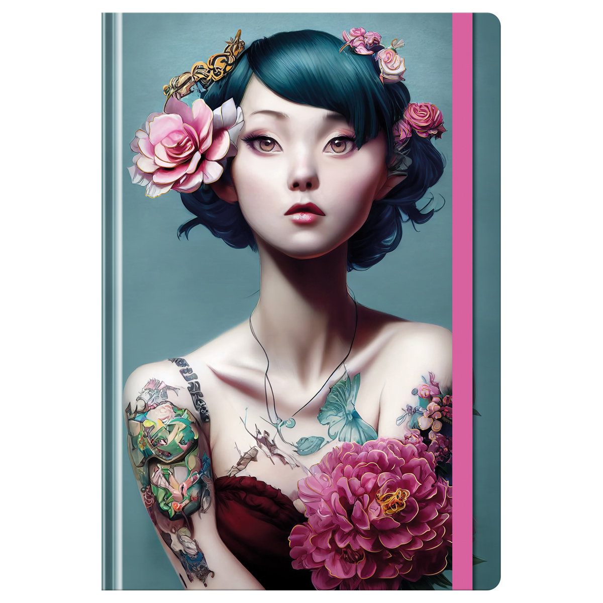 Ежедневник недатированный А5, 128л., 7БЦ "Beautiful girl", матовая ламинация, тиснение фольгой, на резинке