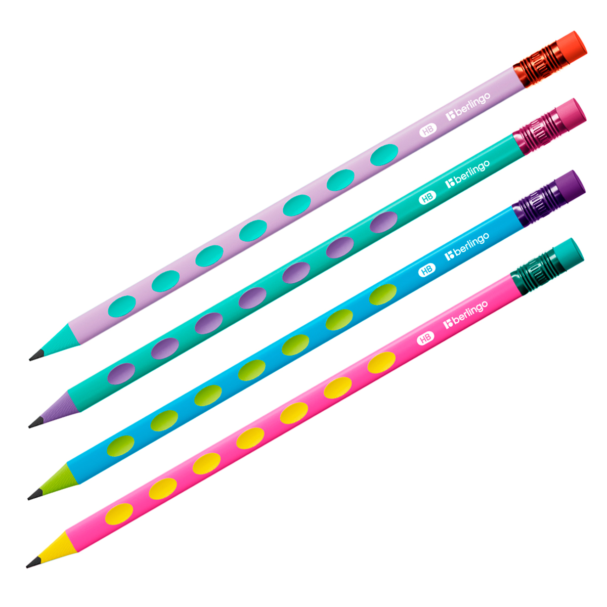 Карандаш ч/г Berlingo "Raze" HB, пластиковый, трехгранный, с выемками, заточен., с ластиком, PET-бокс