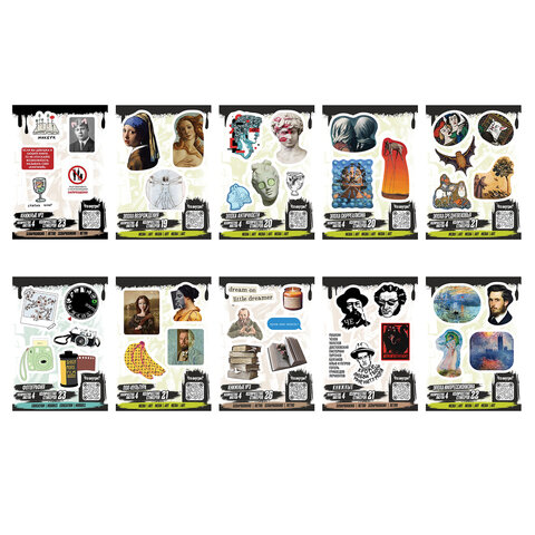 Наклейки виниловые, 21-26 шт., 4 листа, А6, "ИСКУССТВО", АССОРТИ, NALEPKING