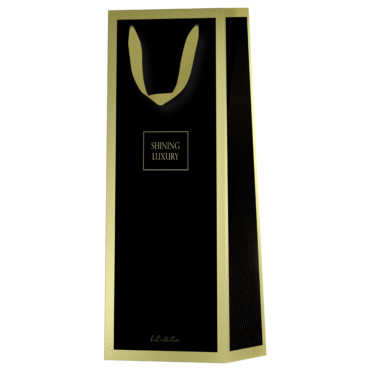 Пакет подарочный 12*36*8,5см MESHU "Black", матовое ламинирование, отд.фольгой, под бутылку