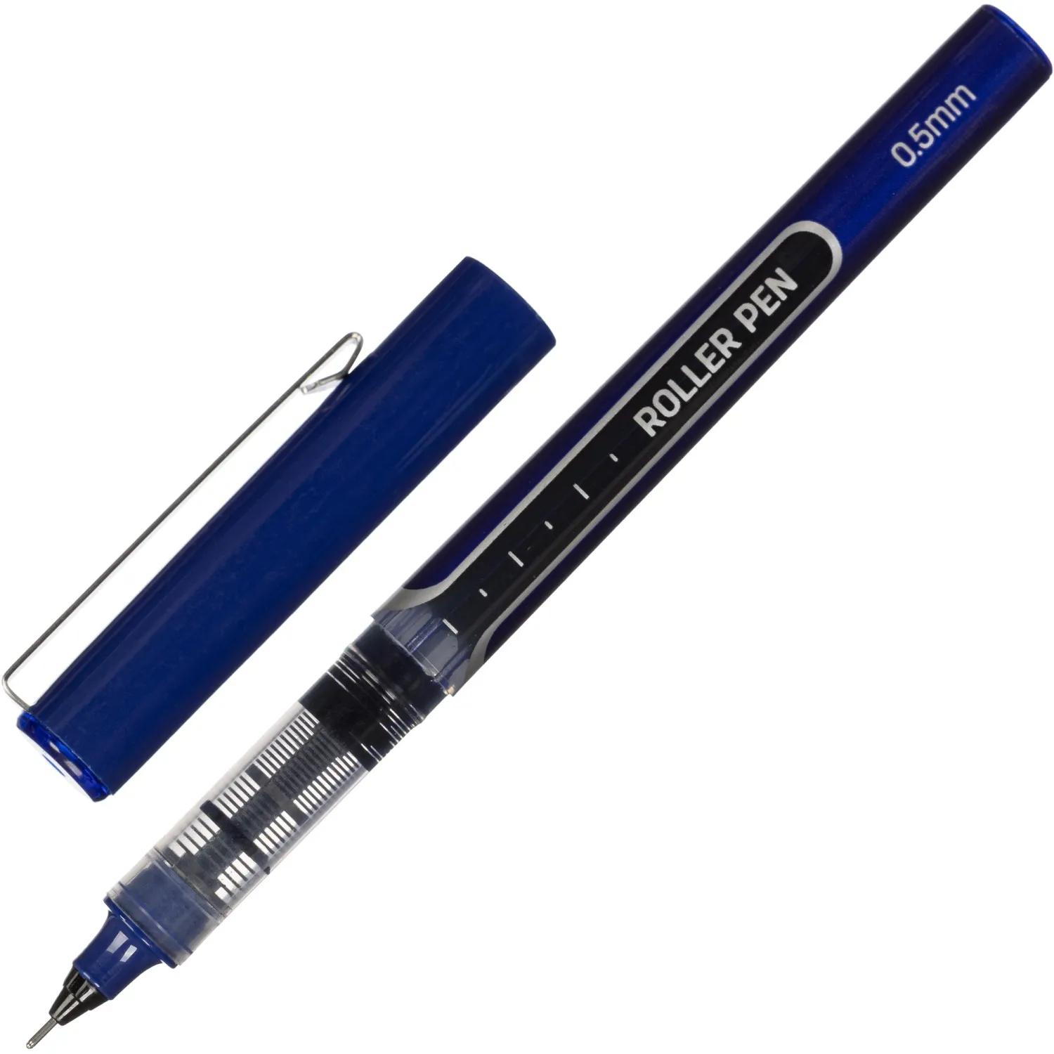 Роллер Deli EQ657-BL,иг.нак0,5,мет.клип,кругл.корп,синие черн
