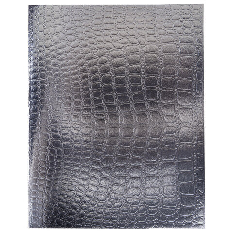 Тетрадь бумвинил А5 96 л., скоба, офсет №1, клетка, с полями, HATBER, СЕРЕБРО, "Metallic", тиснение CROCO, 072799, 96Т5бвВ1