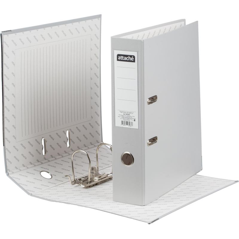 Папка-регистратор 75мм Attache А4, серая, тиснение кожа, метал. угол