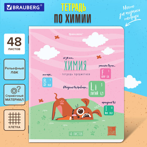Тетрадь предметная DOG БОБИК 48л, TWIN лак, ХИМИЯ, клетка, подсказ, BRAUBERG, 404793