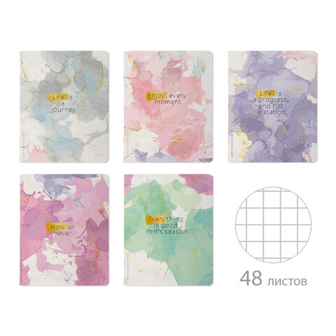 Тетрадь А5 48 л. BRUNO VISCONTI скоба, клетка, Soft Touch, фольга, "PRIMAVERA" (5 видов), 7-48-1321