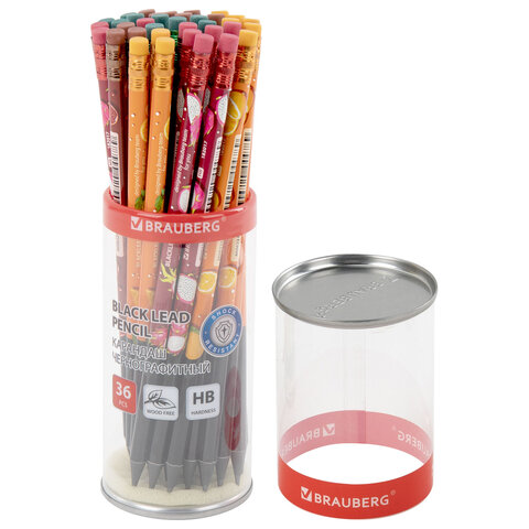 Карандаш чернографитный с принтом BRAUBERG "JUICY FRUIT", 1 шт., HB, с ластиком, корпус ассорти, 182017